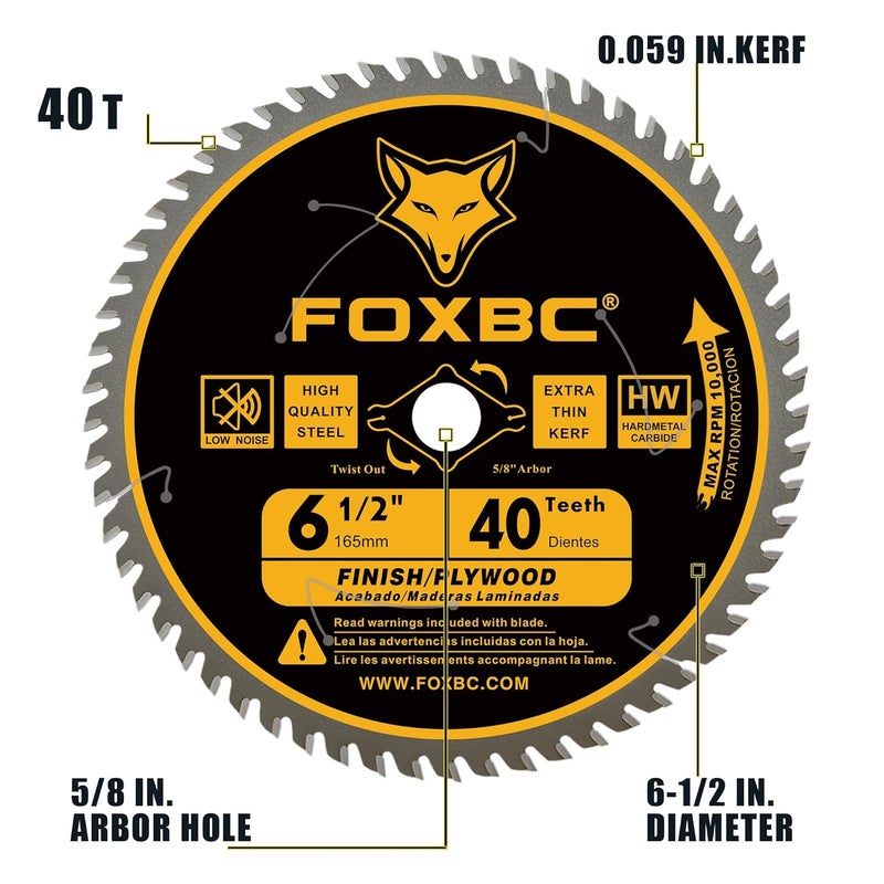 FOXBC 6-1/2 inch Circular Saw Blade 40T 60T Combo Pack, Ultra Fine Finish for Wood Cutting, Thin-Kerf with 5/8" Arbor - Image 3